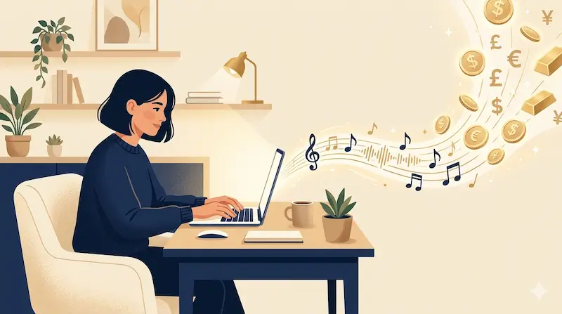 컴퓨터로 AI 음원을 만들고 있는 장면